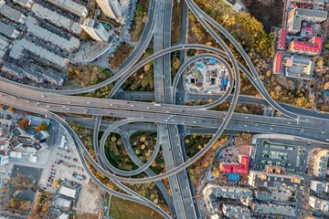 Aerial view of a city interchange in Taijin, China