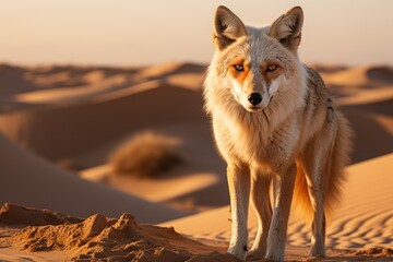Coyote in the desert, insightful eyes, detailed coat., generative IA