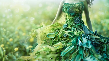 Girl in green lace dress - obrazy, fototapety, plakaty