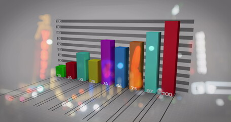 Image of financial data processing over cityscape