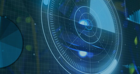 Image of digital interface and data processing over server room