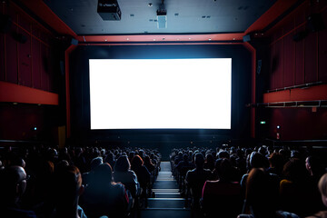 Empty cinema screen with audience. Transparent Blank cinema screen 