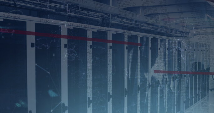 Image of data processing and plexus networks over empty computer server room - Powered by Adobe