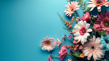 Gordijnen Colorful Floral Bouquet on Blue Background © TY
