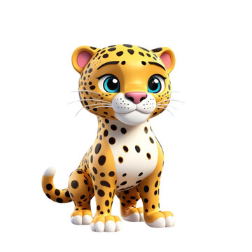 3d rendering of cartoon jaguar on Isolated transparent background png. generated with AI