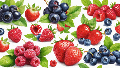 vibrant berry collection in watercolor style, isolated on a transparent background for design layouts colorful background