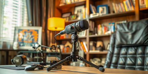 Studio Microphone Setup, Professional Audio Recording, Music and Broadcast Equipment, No People - obrazy, fototapety, plakaty