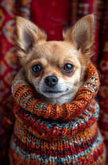 Chihuahua dog wearing warm sweater