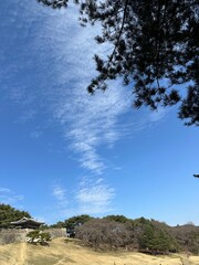 Blue sky and Korean castle (Sangdangsanseong Fortress)