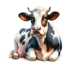 Sitting watercolor cow