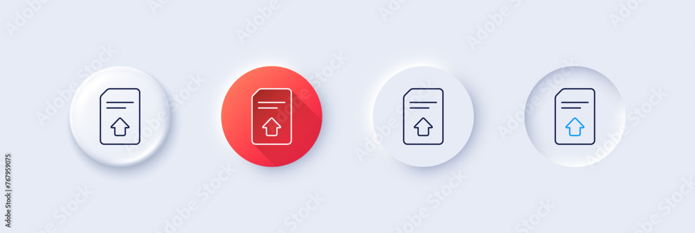Poster upload document line icon. neumorphic, red gradient, 3d pin buttons. information file sign. paper pa