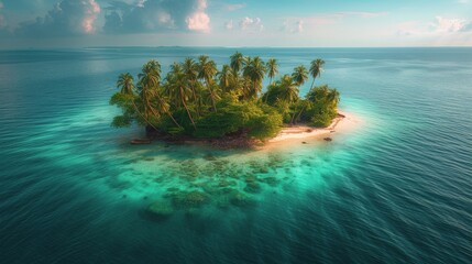 A Small Island in the Middle of the Ocean - obrazy, fototapety, plakaty