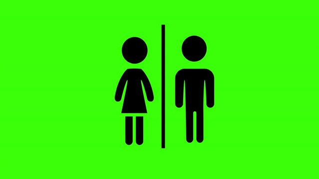 male and female icon lady and a man toilet sign concept animation with alpha channel