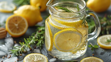 Refreshing Pitcher of Water With Lemons and Rosemary