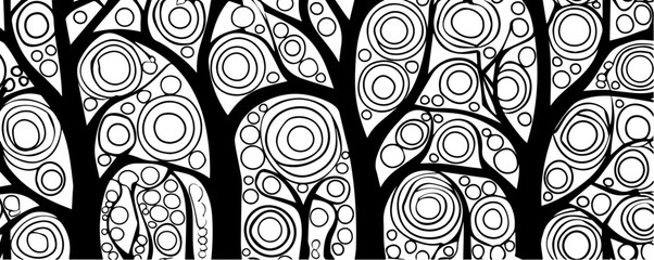 tree with circles, floral ornament, circles pattern black vector