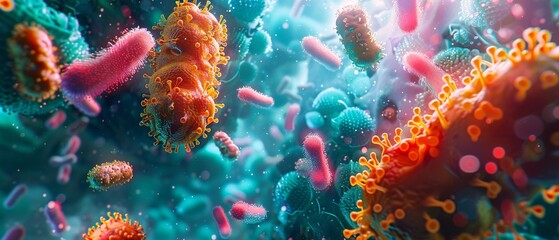 Naklejka premium Evolutionary biology and smart materials, microbiome studies for health super realistic,soft shadowns,