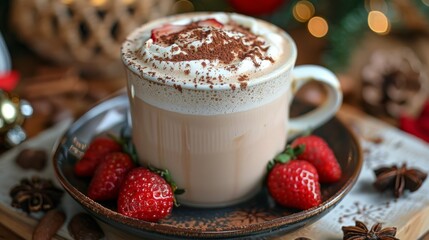 Hot Chocolate With Whipped Cream and Strawberries