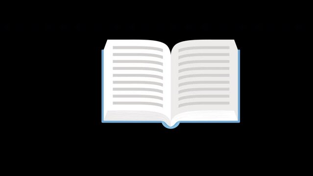 an open book with a blue border icon concept animation with alpha channel