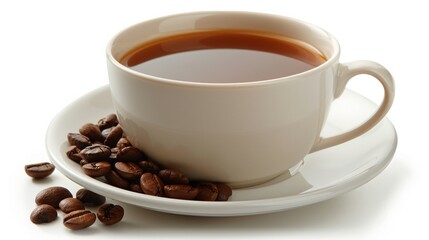 A Cup of Coffee Surrounded by Coffee Beans