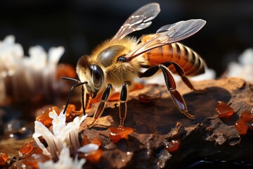 Workers in educational hive, producing honey and communicating., generative IA - obrazy, fototapety, plakaty
