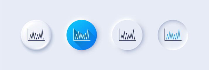 Line chart icon. Neumorphic, Blue gradient, 3d pin buttons. Financial growth graph sign. Stock exchange symbol. Line icons. Neumorphic buttons with outline signs. Vector