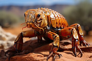 Scorpion in a deserted environment, defensive posture., generative IA - obrazy, fototapety, plakaty
