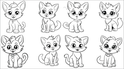 Cute cat coloring book page, Cute cat coloring page for kid, Cat coloring page vector, Cat coloring book page illustration