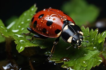Ladybug in the garden, controlling pests., generative IA