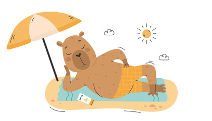 Capybara relaxing on seashore at summer holidays