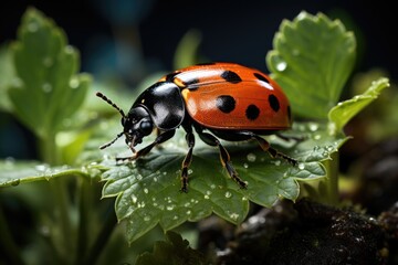 Ladybug in Vibrant Garden, symbol of preservation., generative IA
