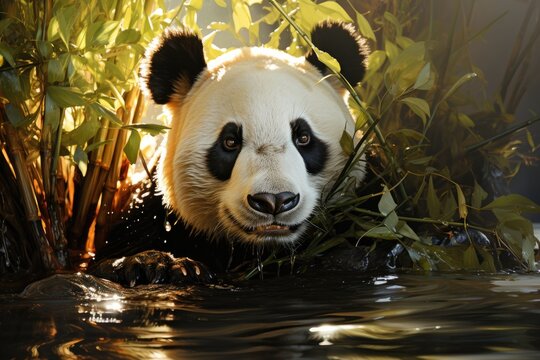 Panda in peace under bamboo, oil painting. ????, generative IA