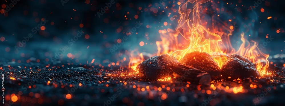 Aufkleber a digital campfire, with codes and algorithms as flames, providing warmth and security through genai