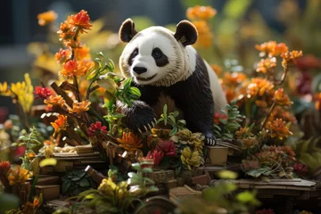 Fotobehang Adorable panda in colorful puzzles., generative IA © JONATAS