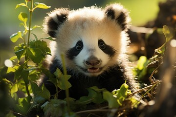 Panda baby enchants with clumsy games., generative IA