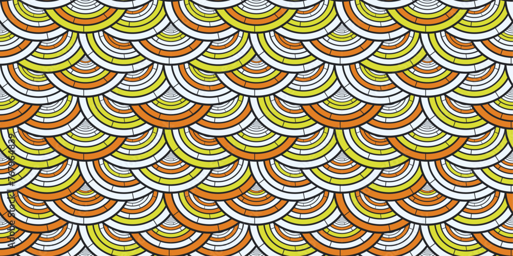 Poster wavy pattern pattern made of circles. geometry of circle waves, yellow-orange pattern.