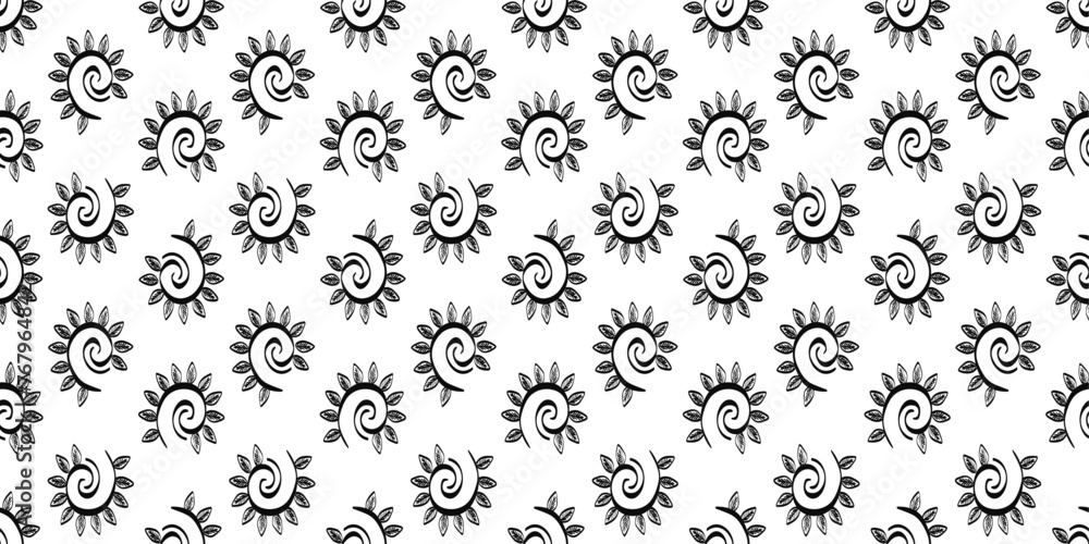 Poster Spiral pattern. Twisted branches with leaves, a simple repeating pattern.