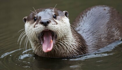 An Otter With Its Tongue Flicking Out Sensing Its