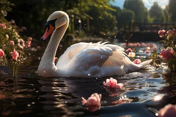 Deurstickers Stunning swan in water tricks!, generative IA © JONATAS