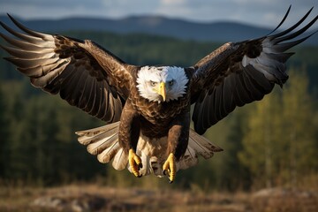 Majestic eagle in the middle of flight, fixed eyes on the prey., generative IA - obrazy, fototapety, plakaty