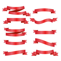 Red Silk Ribbons and White Background with Gradient Mesh, Vector Illustration