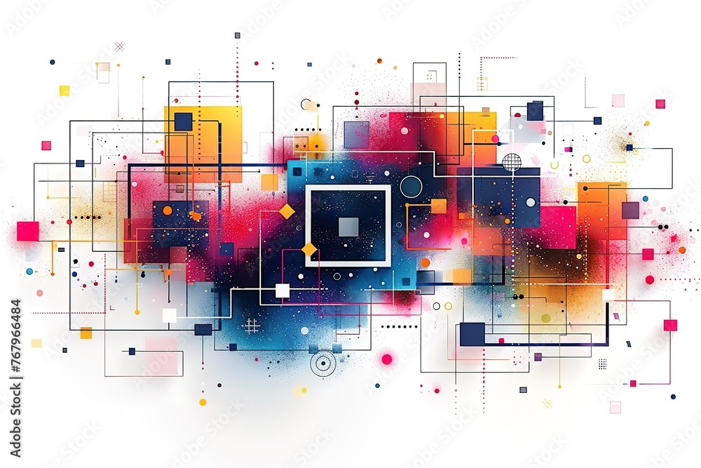 Poster abstract colorful squares and squares with a square in the middle