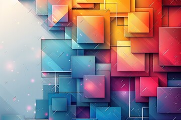a colorful abstract background with squares and lights, A white background with colorful geometric...