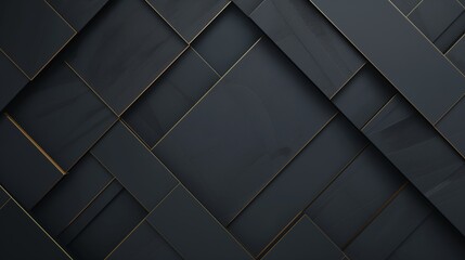Abstract geometric background of textured black tiles outlined with luxurious golden lines.