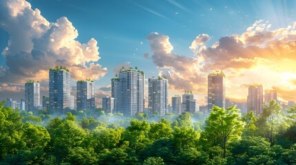 A cityscape with a lot of trees and buildings - 767967430