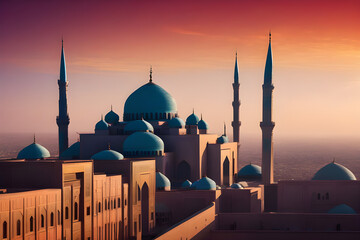 Beautifull Mosque Silhouette Background With Copy Space Area