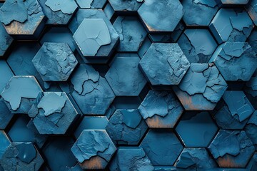 a close up of a blue wall with many hexagonal