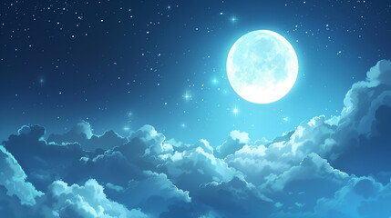 Fototapeta na wymiar Night Sky with Crescent Moon and Stars
