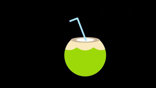 a green coconut drink with a straw in it icon concept animation with alpha channel