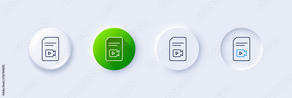 Poster document with video content line icon. neumorphic, green gradient, 3d pin buttons. vlog file with ca