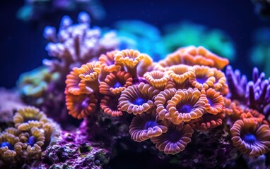 Naklejka premium A coral reef with a bright orange and purple coral